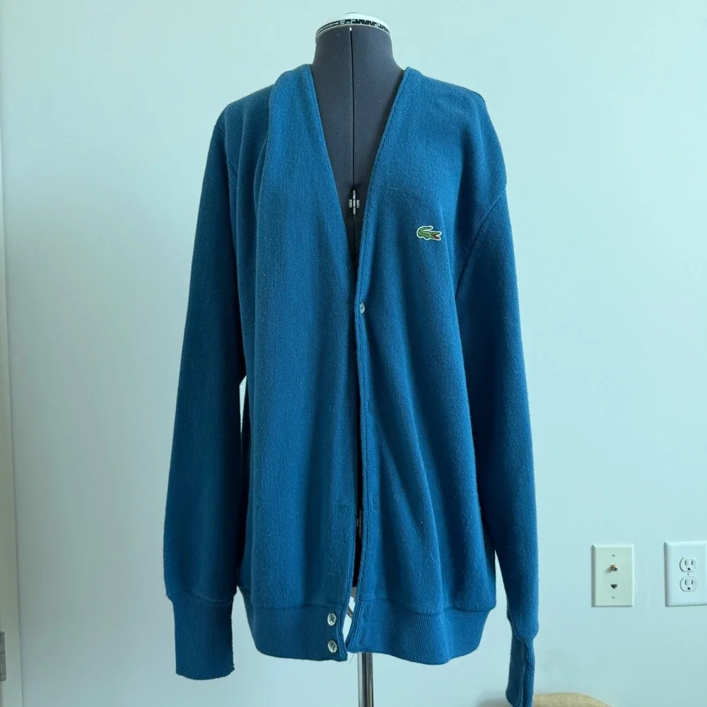 Vintage Lacoste Blue Sweater Cardigan Size XL
